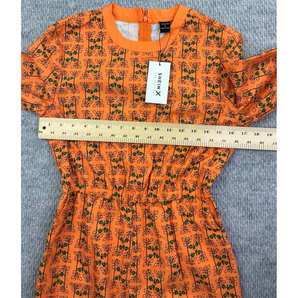 SHEIN X Womens S Orange Floral Jumpsuit Long Sleeve Jogger NWT Botanical - Picture 6 of 10